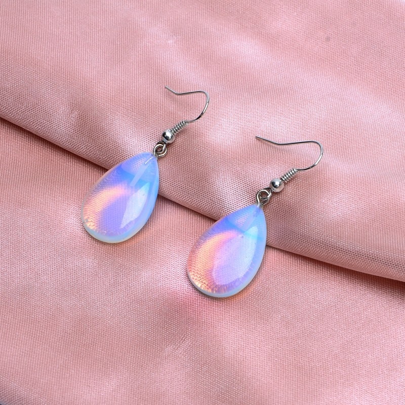 Boucles d'oreilles goutte opale irisée et argent